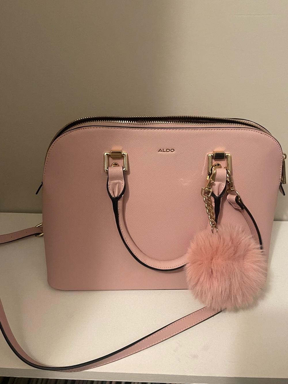 ALDO Blush Pink Dome Crossbody with Pom Pom Charm